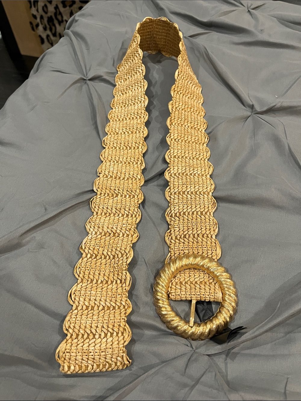 Woven Rope Circle Buckle Waist Belt - Gold